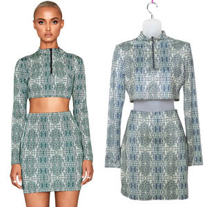 MISTRESS ROCKS Green Snake Print Set Limitless Skirt Visitor Top Women's Medium